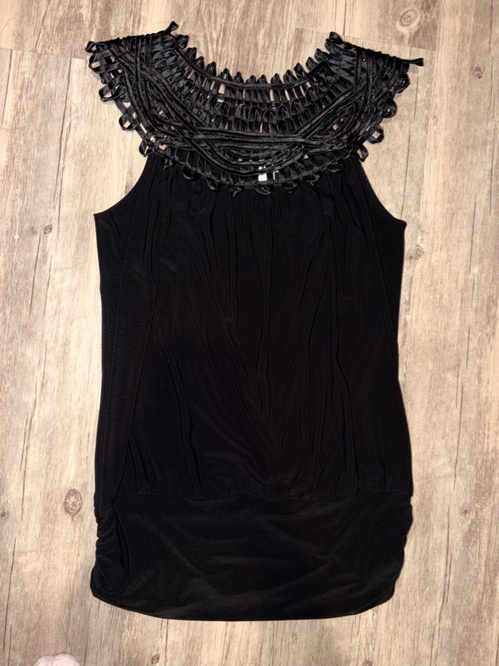 Perseption Black Sleeveless Tank with Crochet Yoke